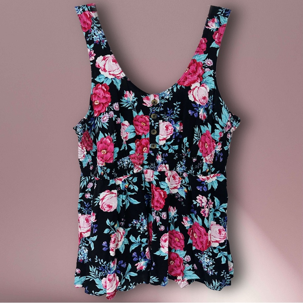 Black and pink floral tank top TORRID